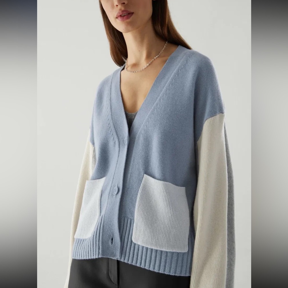 Colorblock Sweater Cos cashmere cardigan blue cream gray v neck oversized knit